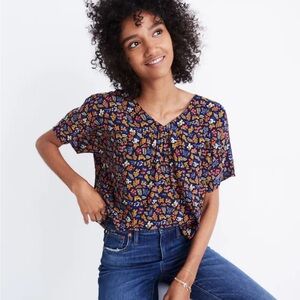 Madewell Floral Garden Party Multicolor Floral V-Neck Blouse sz S